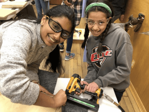 Cadettes working on cat trees